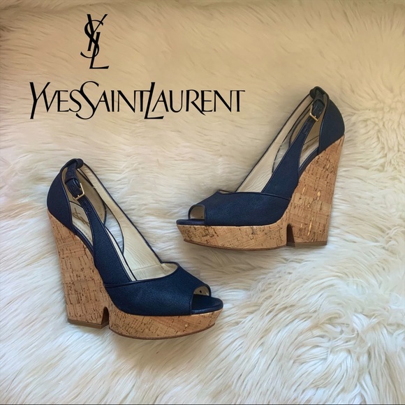 Yves Saint Laurent Shoes - YSL Deauville Canvas Cork Platform Wedges
